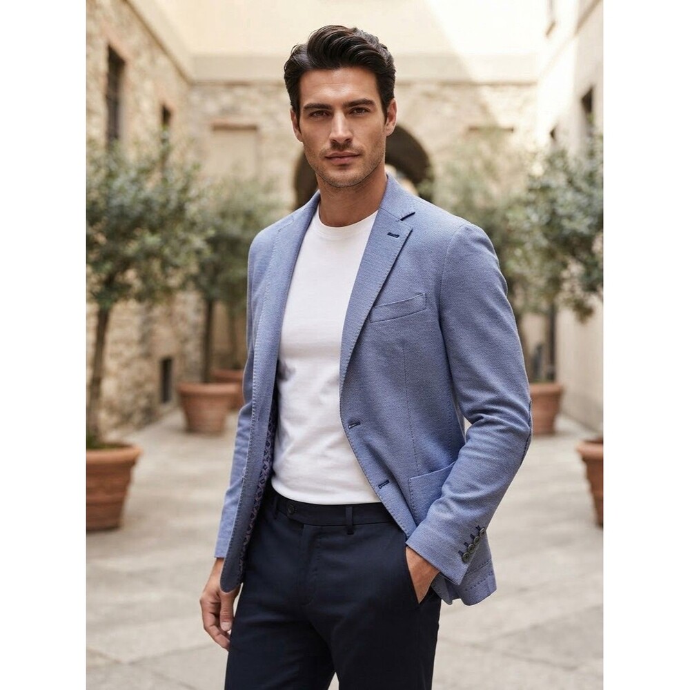 LBM 1911 Mens Blue Cotton Blend Sport Coat Blazer Jacket Italian Sz 46R / US 36